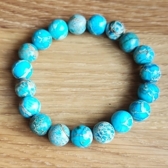 SOLD Turquoise Imperial Sea Sediment Jasper Bead Stretch Hand Crafted Bracelet - Picture 5 of 9
